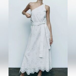 Zara White One-Shoulder Eyelet Dress